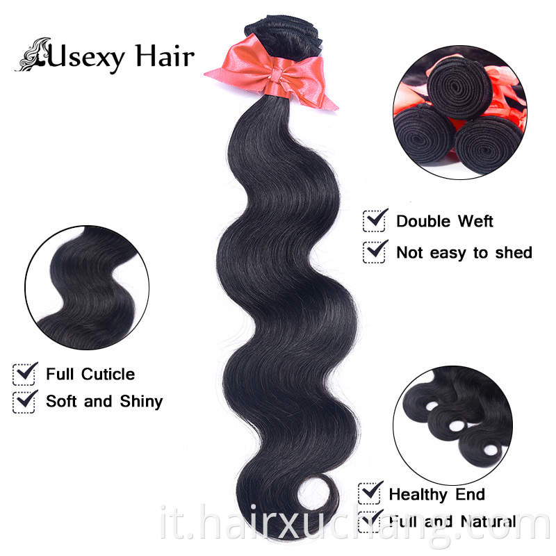 USEXY Virgin Hair venditori Prezzo di fabbrica di capelli indiani grezzi tessitura di bundle di capelli vergini con frontale